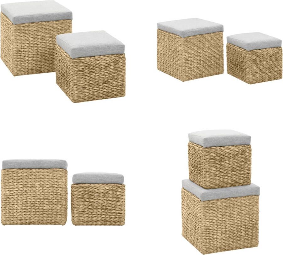VidaXL Poefset zeegras grijs 2-delig Hocker Hockers Opbergdoos Opbergdozen