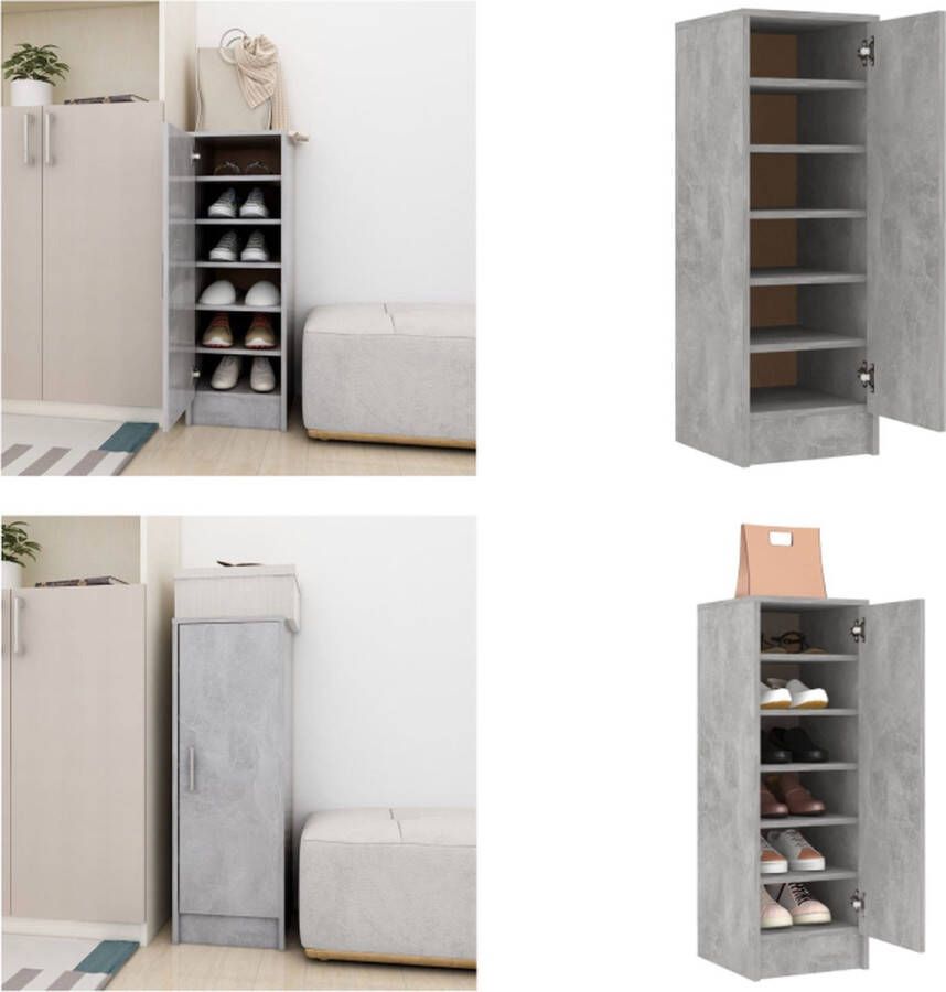 VidaXL Prolenta Premium Schoenenkast 32x35x92 cm spaanplaat betongrijs Schoenenkast Schoenenkasten Schoenenopbergers