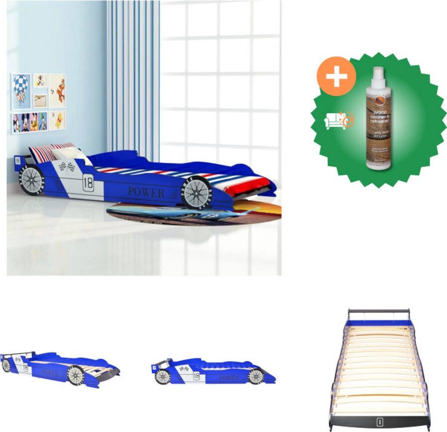 VidaXL Raceauto Kinderbed Blauw 225 x 94 x 38 cm Geschikt voor matras van 90 x 200 cm Vanaf 4 jaar MDF-frame en houten latten Eenvoudig te monteren Bed Inclusief Houtreiniger en verfrisser