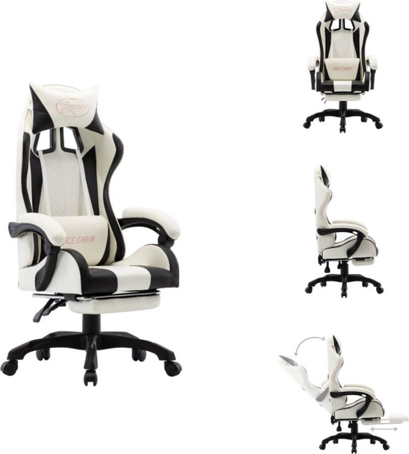 VidaXL Race Stoel Race Stoelen Racestoel Racestoelen Racestoel met voetensteun kunstleer zwart en wit