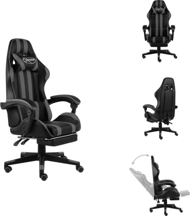 VidaXL Racestoel Gaming Kunstleer Zwart Grijs 62 x 69 x (115-130) cm Verstelbaar Met voetensteun Montage vereist Bureaustoel