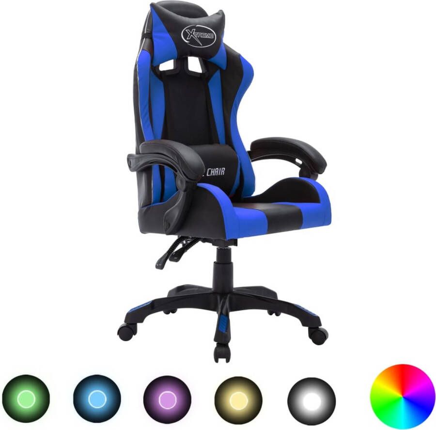 VidaXL Racestoel Kunstleer Blauw Zwart RGB LED Gamestoel Racecarstoel Gamersstoel Pc Stoel Kantoorstoelen Bureaustool Led Licht Rgb Verlichting Verstelbare Stoel Ergonomische Stoel Kunstleder - Foto 2
