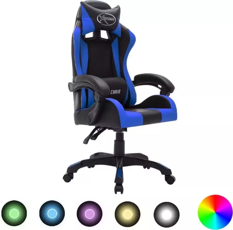 VidaXL -Racestoel-met-RGB-LED-verlichting-kunstleer-blauw-en-zwart - Foto 2