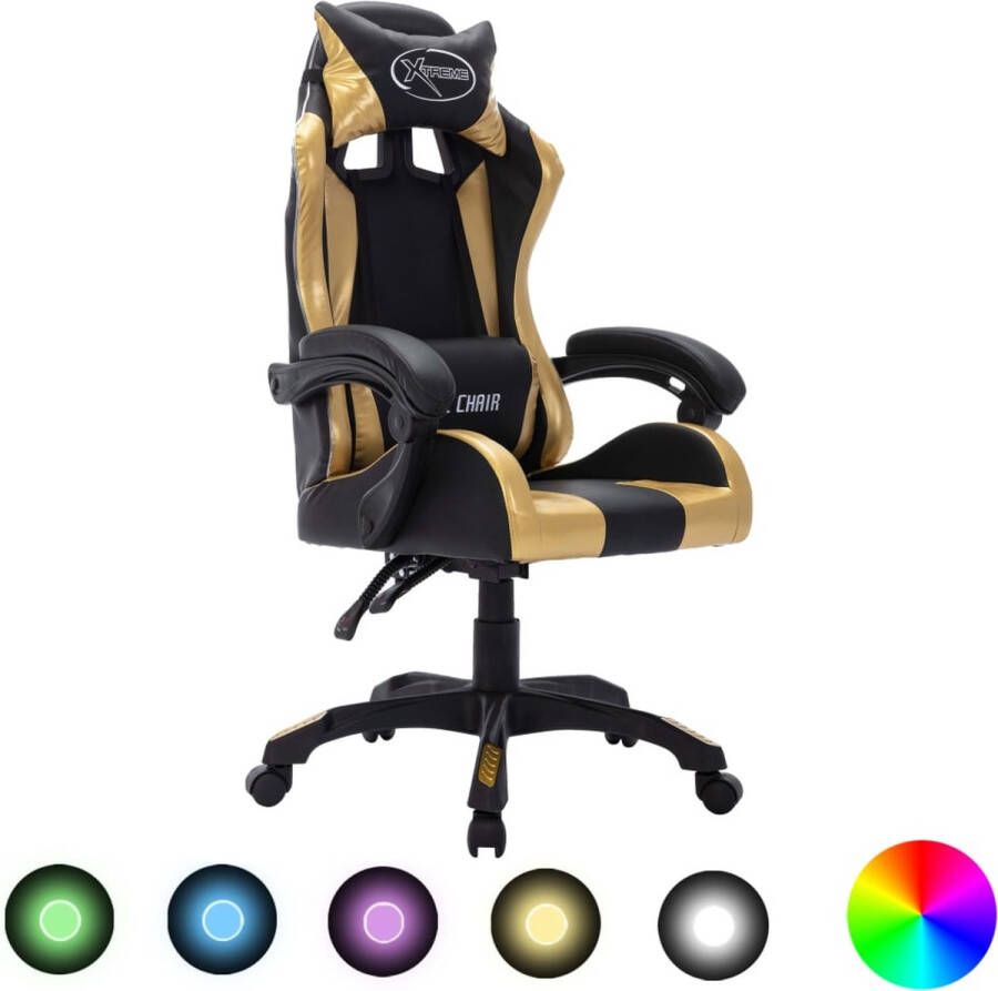 VidaXL Racestoel RGB LED Kunstleer Goud Zwart Gamestoel Gamingstoel Bureaustoel Ergonomische Stoel Lederlook Stoel LED Verlichting Verstelbare Stoel Kantoorstoelen Computerstoel Racecar Seat Gouden Stoel Zwarte Stoel - Foto 2