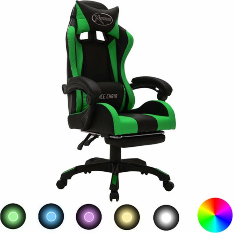 VidaXL Racestoel met RGB LED Groen Zwart Gamestoel Gamingstoel Racecarstoelen Bureaustoel Kantoorstoel Led Licht Rgb Verlichting Verstelbare Stoel Ergonomisch - Foto 3