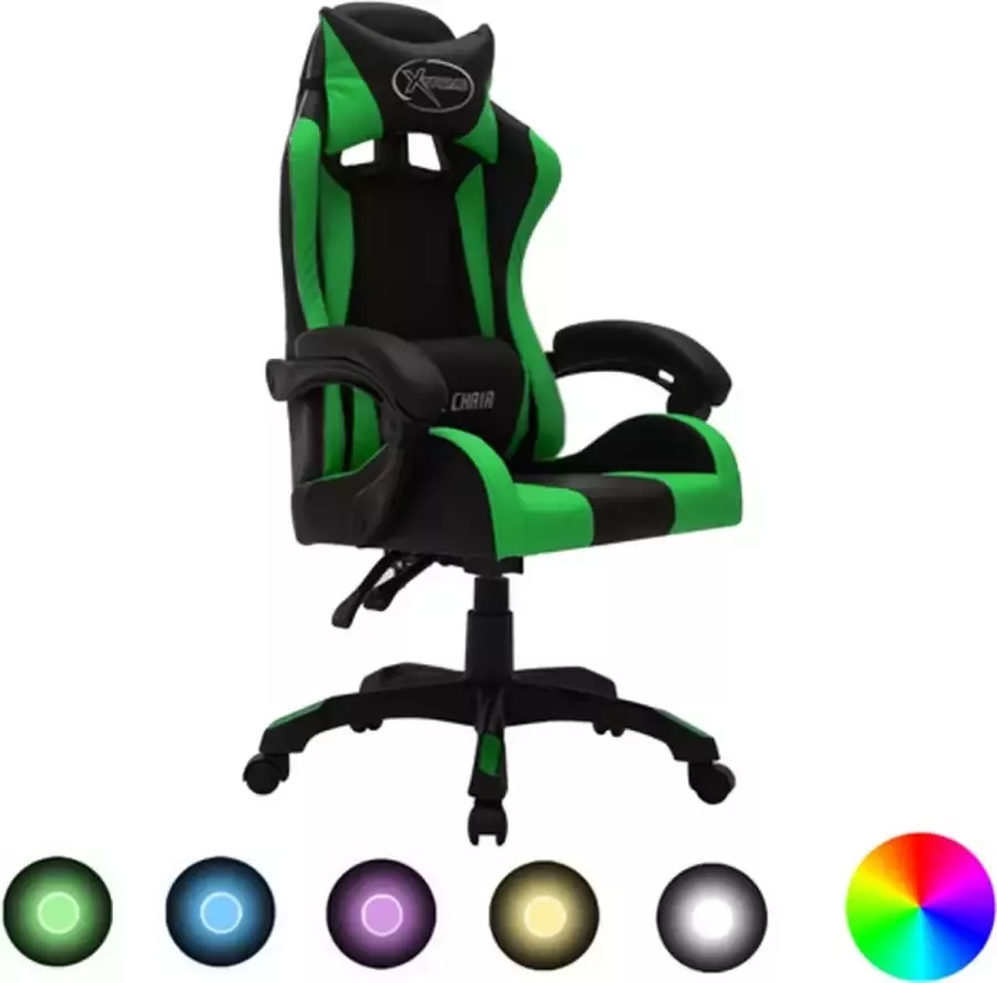 VidaXL -Racestoel-met-RGB-LED-verlichting-kunstleer-groen-en-zwart - Foto 1