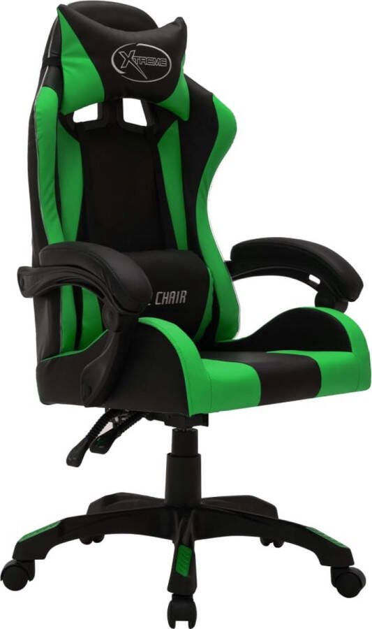 VidaXL Racestoel met RGB LED-verlichting kunstleer groen en zwart Bureaustoel Inclusief Onderhoudsset - Foto 2