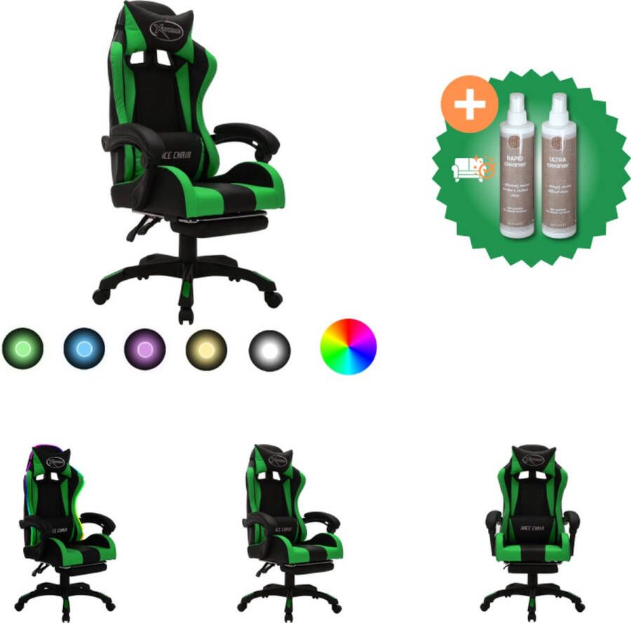 VidaXL Racestoel met RGB LED-verlichting kunstleer groen en zwart Bureaustoel Inclusief Onderhoudsset