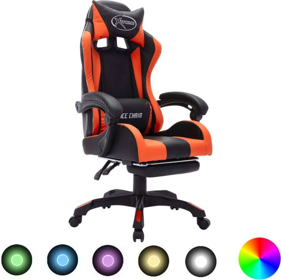 VidaXL -Racestoel-met-RGB-LED-verlichting-kunstleer-oranje-en-zwart - Foto 1