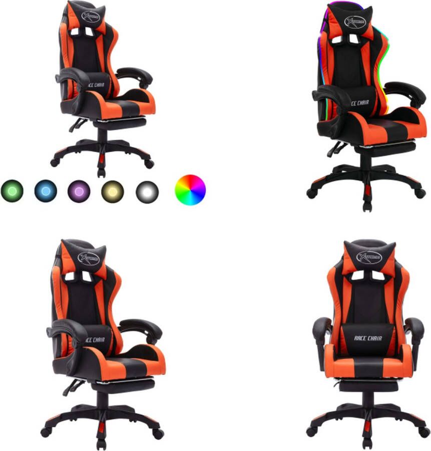 vidaXL Racestoel met RGB LED-verlichting kunstleer oranje en zwart Kantoorstoel Kantoorstoelen Kantoor Stoel Kantoor Stoelen