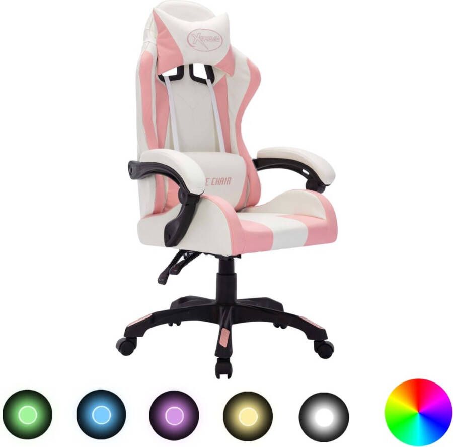 VidaXL -Racestoel-met-RGB-LED-verlichting-kunstleer-roze-en-zwart