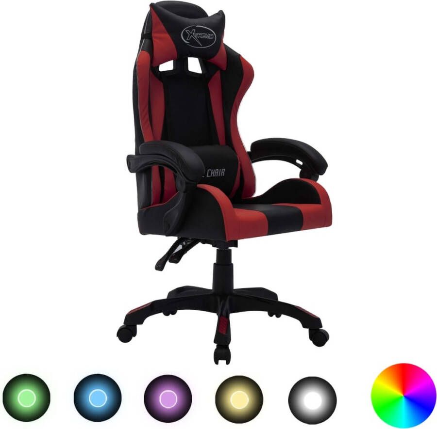 VidaXL Racestoel Kunstleer RGB LED Wijnrood Zwart Gamestoel Gamingstoel Bureaustoel Ergonomische Stoel Led Verlichting Rgb Verlichting Kunstleder Luxe Stoel Race Stoel Computerstoelen - Foto 2