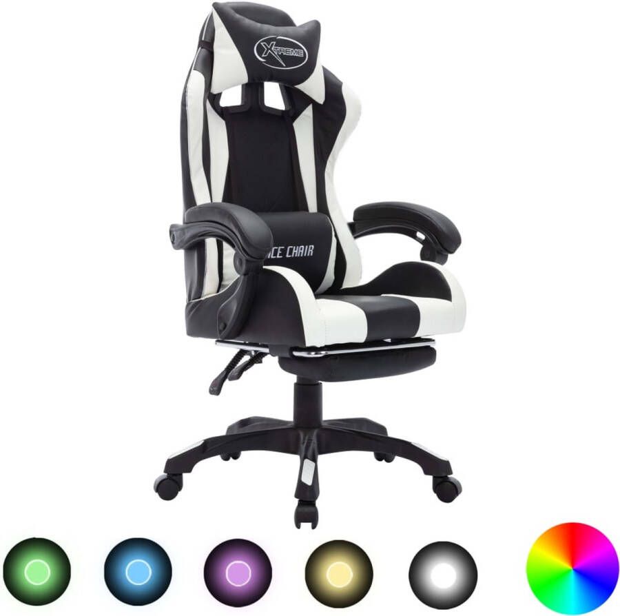VidaXL -Racestoel-met-RGB-LED-verlichting-kunstleer-wit-en-zwart - Foto 1