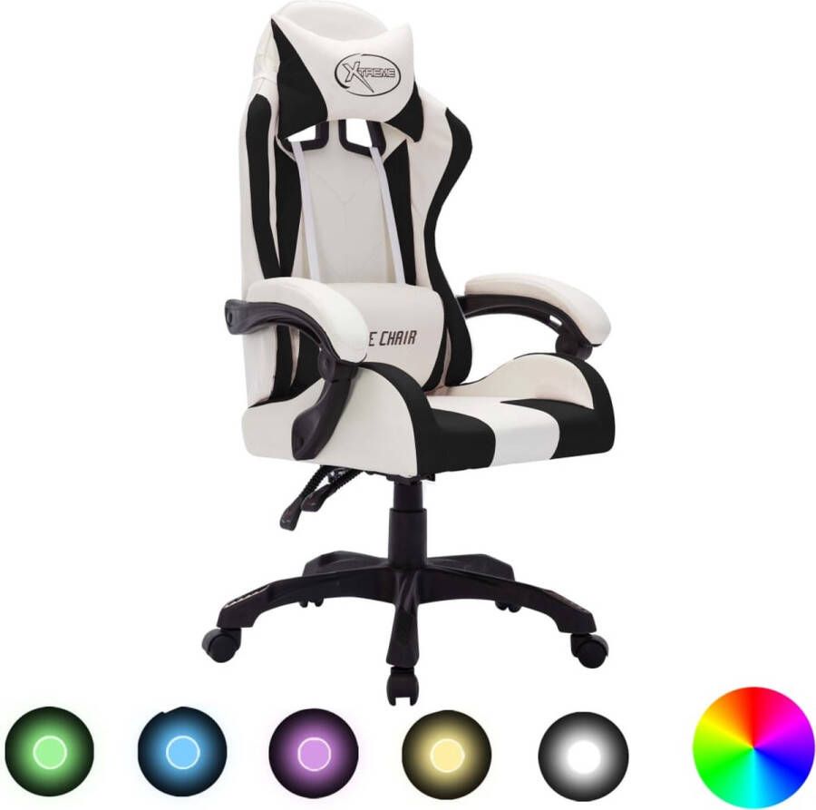 VidaXL -Racestoel-met-RGB-LED-verlichting-kunstleer-wit-en-zwart