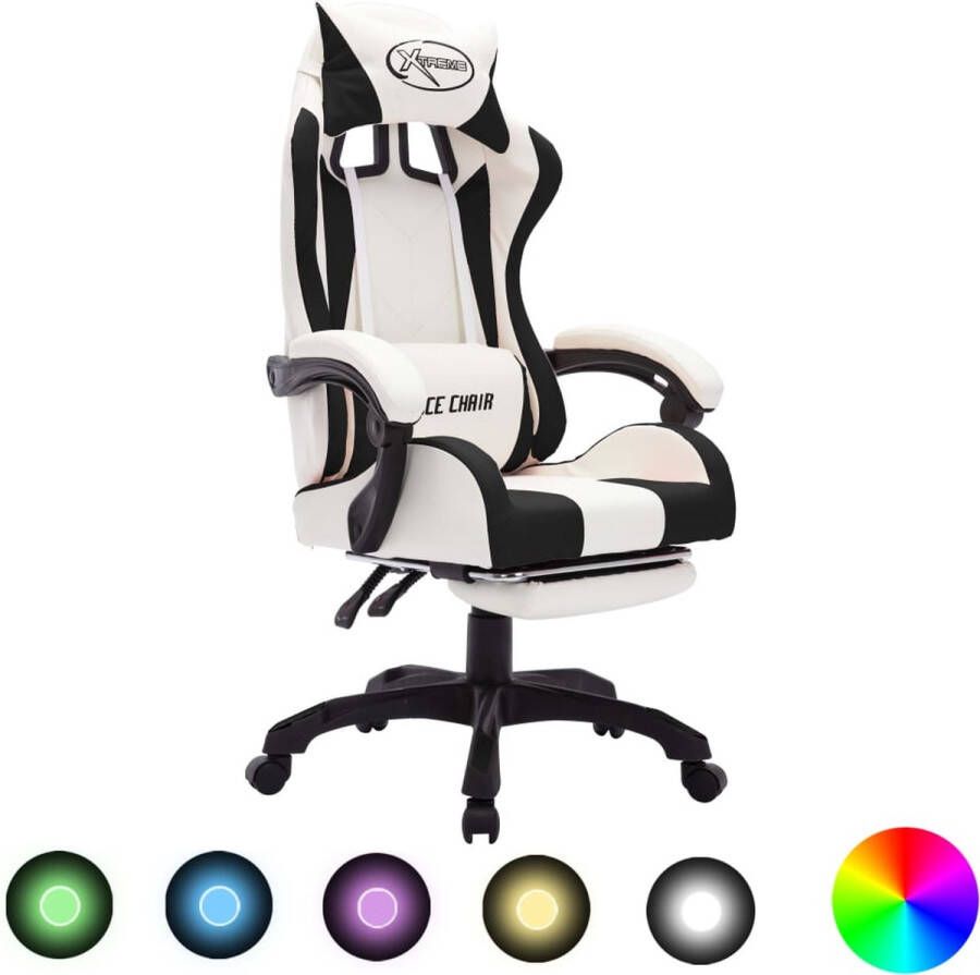 VidaXL -Racestoel-met-RGB-LED-verlichting-kunstleer-zwart-en-wit