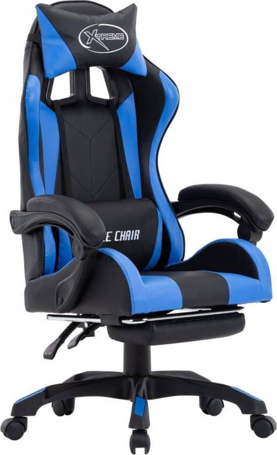 VidaXL Racestoel met Voetsteun Blauw Zwart Racestoel Gamingstoel Kantoorstoel Ergonomische Stoel Verstelbare Stoel Blauwe Stoel Zwarte Stoel Lederlook - Foto 2