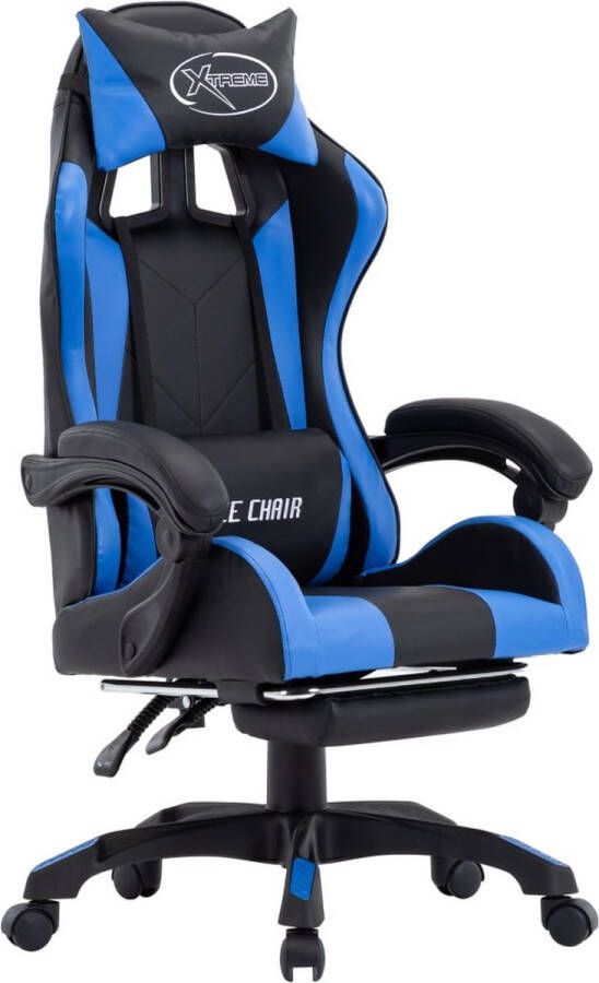 VidaXL Racestoel met voetensteun kunstleer blauw en zwart Bureaustoel Inclusief Onderhoudsset - Foto 2