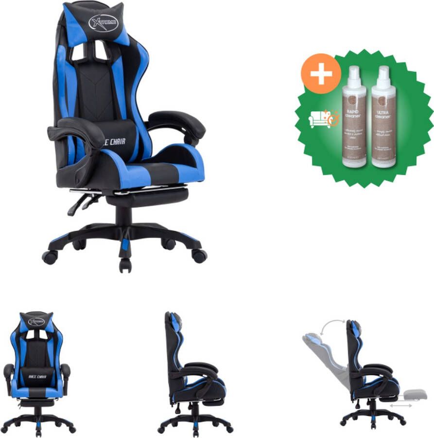 VidaXL Racestoel met voetensteun kunstleer blauw en zwart Bureaustoel Inclusief Onderhoudsset