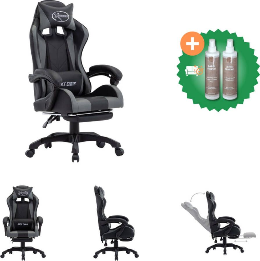 VidaXL Racestoel met voetensteun kunstleer grijs en zwart Bureaustoel Inclusief Onderhoudsset