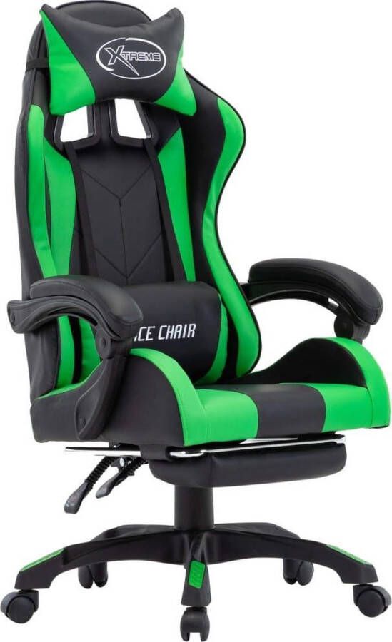 VidaXL -Racestoel-met-voetensteun-kunstleer-groen-en-zwart - Foto 2