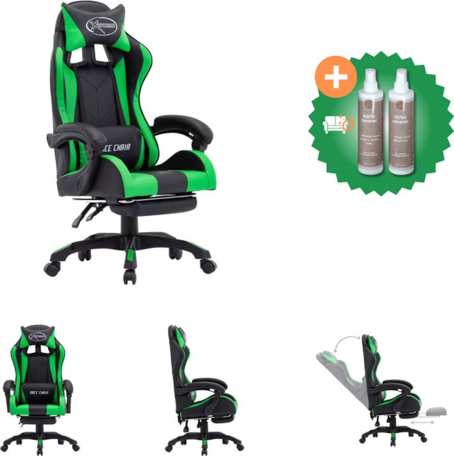 VidaXL Racestoel met voetensteun kunstleer groen en zwart Bureaustoel Inclusief Onderhoudsset