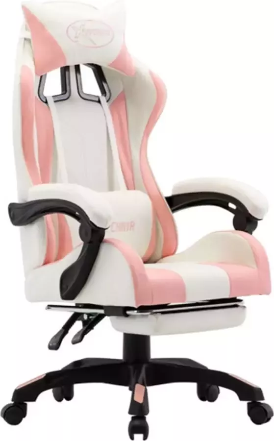 VidaXL -Racestoel-met-voetensteun-kunstleer-roze-en-wit - Foto 2