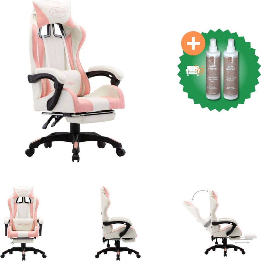 VidaXL Racestoel met voetensteun kunstleer roze en wit Bureaustoel Inclusief Onderhoudsset