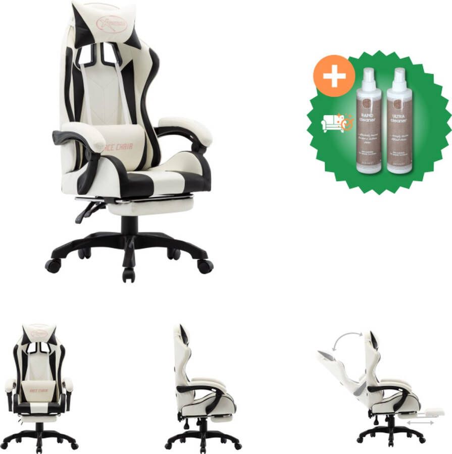 VidaXL Racestoel met voetensteun kunstleer zwart en wit Bureaustoel Inclusief Onderhoudsset