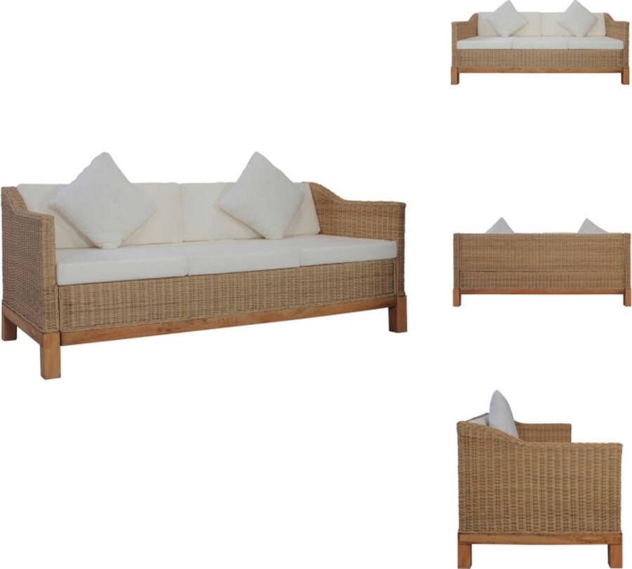 VidaXL Bank Banken Driezitsbank Driezitsbanken Driezitsbank met kussens natuurlijk rattan - Foto 2