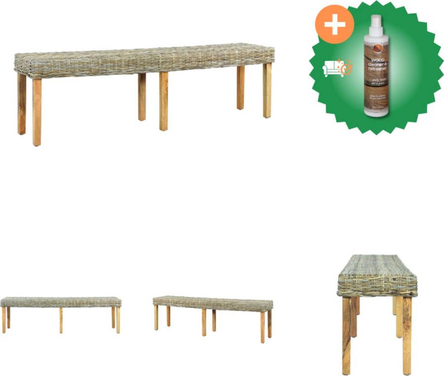 VidaXL Rattan bank Halbank 160 x 35 x 45 cm Kubu rattan en mangohout Bank Inclusief Houtreiniger en verfrisser