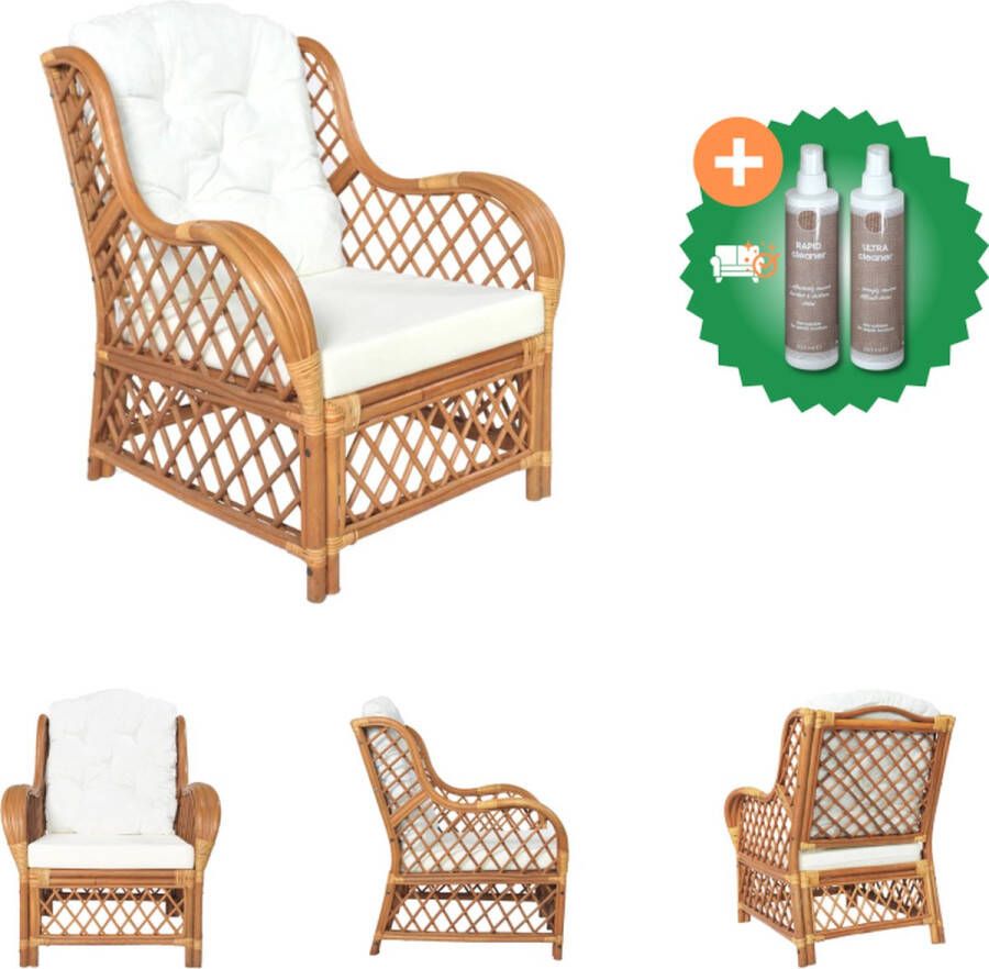 VidaXL Stoel met kussen natuurlijk rattan en linnen lichtbruin Bank Inclusief Onderhoudsset