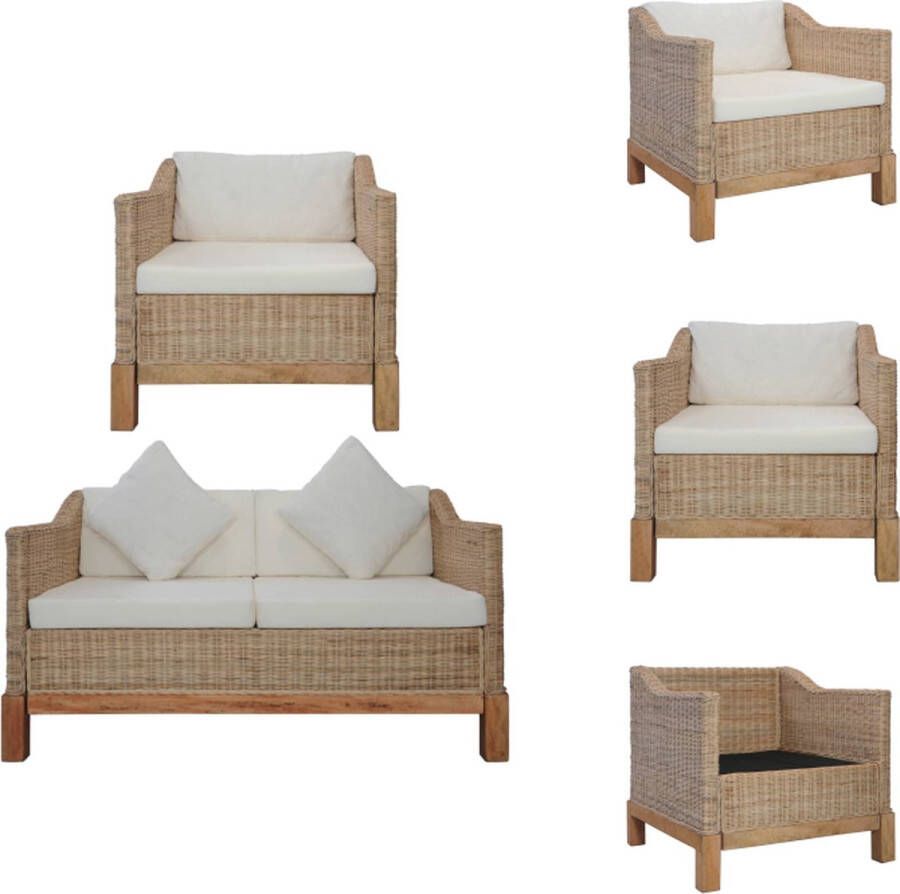 VidaXL Rattan Bankstelset Naturel 72 x 78 x 74 cm Duurzaam en comfortabel Bank