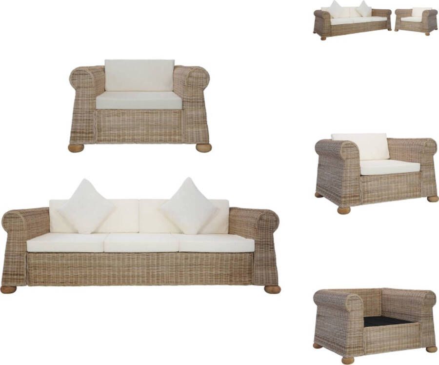 VidaXL Bankstel Bankstellen Bank Banken 2-delig Bankstel met kussens natuurlijk rattan - Foto 6