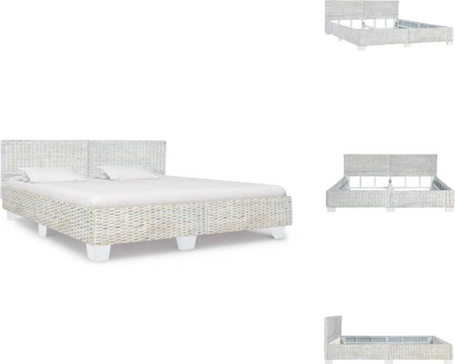 VidaXL Rattan Bedframe 210 x 189 x 77 cm Grijs Handgemaakt van mahonie- en mangohout en rattan Geschikt voor 180 x 200 cm matras (exclusief matras) Bed - Foto 2
