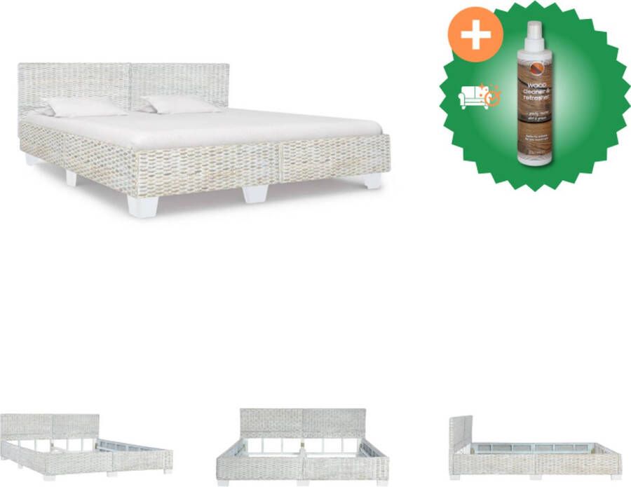VidaXL Rattan Bedframe 210 x 189 x 77 cm Grijs Handgemaakt van mahonie- en mangohout en rattan Geschikt voor 180 x 200 cm matras (exclusief matras) Bed Inclusief Houtreiniger en verfrisser