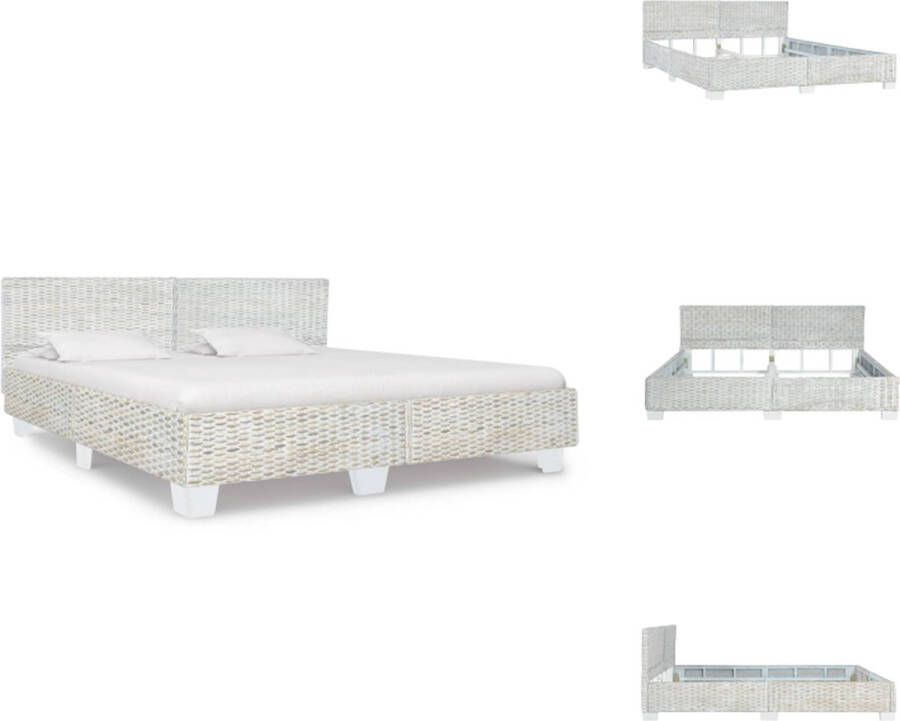 vidaXL Rattan Bedframe 210 x 189 x 77 cm Grijs Handgemaakt van mahonie- en mangohout en rattan Geschikt voor 180 x 200 cm matras (exclusief matras) Bed