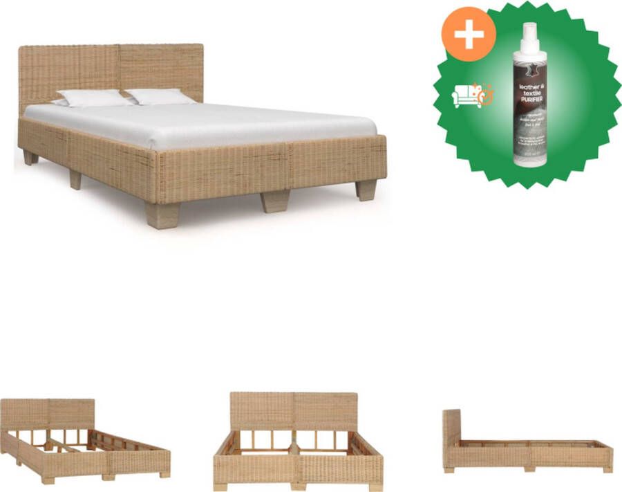 VidaXL Rattan Bedframe Mahoniehout 208 x 148 x 77 cm Natuurlijke Rattan Bed Inclusief Reiniger