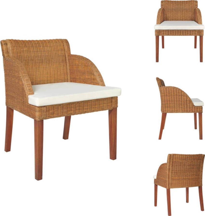VidaXL Rattan Eetkamerstoel Natuurlijk Rattan 60x59x76cm Lichtbruin Crèmewit kussen Eetkamerstoel