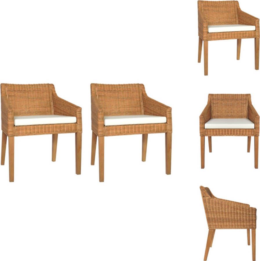 vidaXL Rattan Eetkamerstoelen Lichtbruin 60x60x79 cm Dik gevoerde kussens Eetkamerstoel