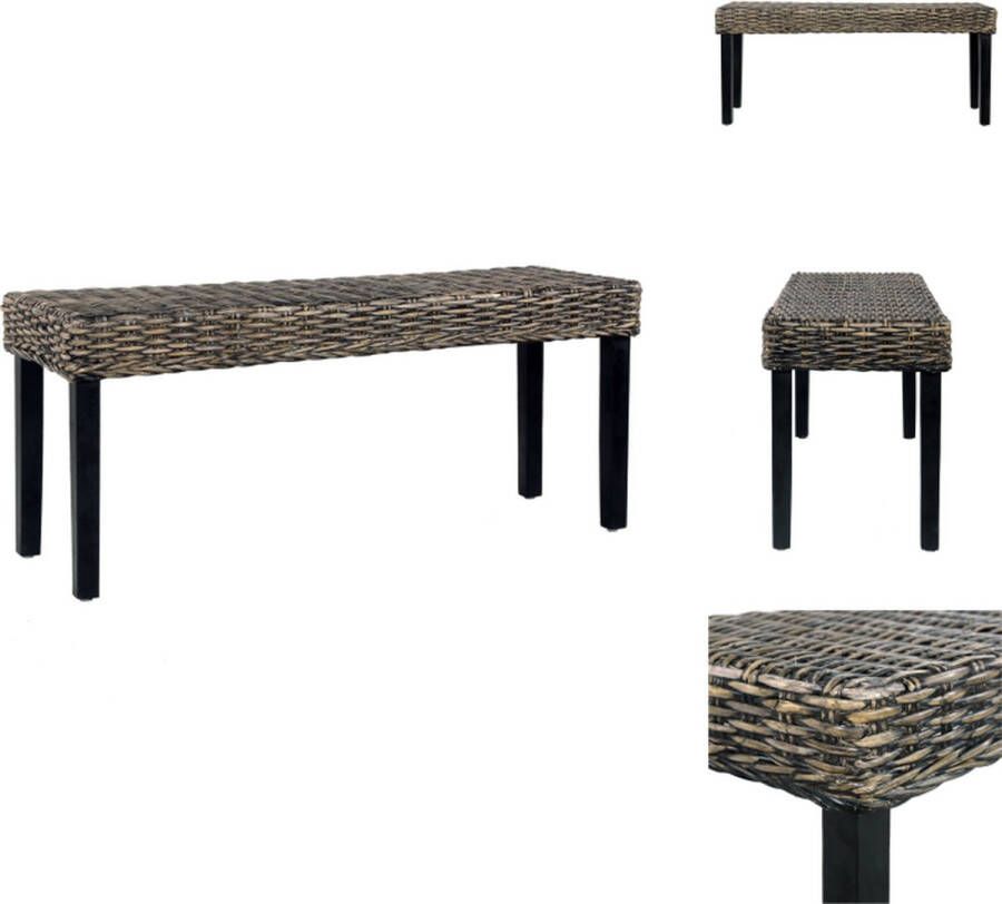 VidaXL Bankje Bankjes Halbank Halbanken Bankje 110 cm natuurlijk kubu rattan en massief mangohout zwart - Foto 2