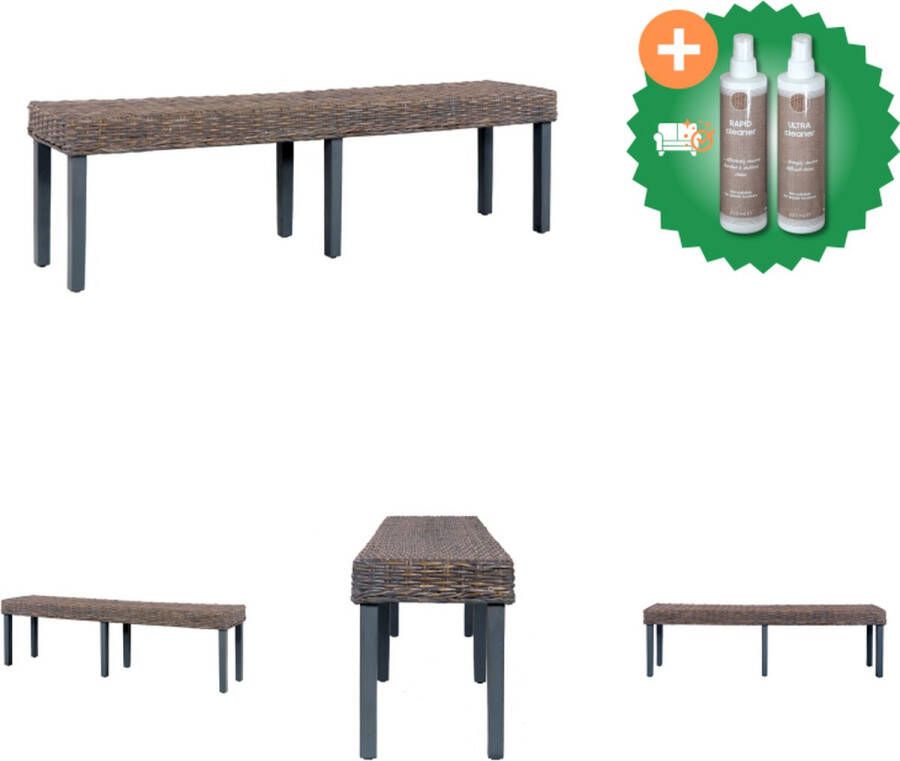 VidaXL Bankje 160 cm natuurlijk kubu rattan en massief mangohout grijs Bank Inclusief Onderhoudsset