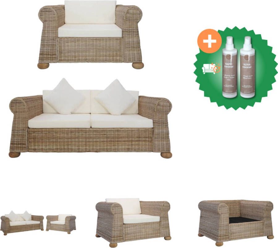 VidaXL Rattan loungebank Naturel Crèmewit 100x78x67cm Verwijderbare kussenhoezen Bank Inclusief Onderhoudsset