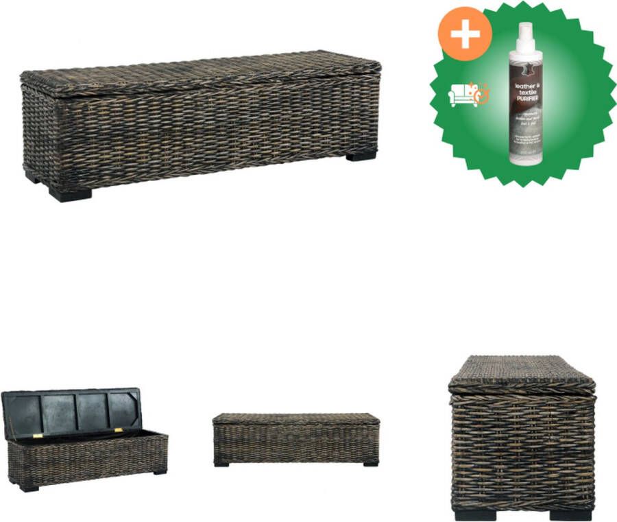 VidaXL Rattan Opbergkist 120 x 35 x 35 cm Kubu Rattan Mangohout Zwart Hocker Inclusief Reiniger