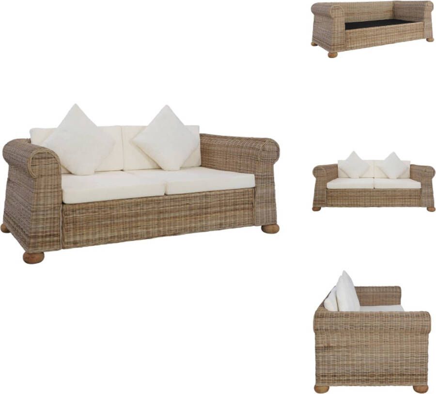 VidaXL Rattan Sofa Natuurlijk Fitrit Rattan 155 x 78 x 67 cm Crèmewit Linnen Kussens Bank - Foto 2