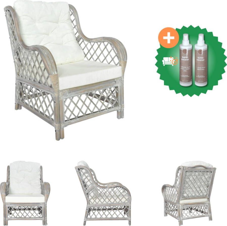 VidaXL Stoel met kussen natuurlijk rattan en linnen grijs Bank Inclusief Onderhoudsset