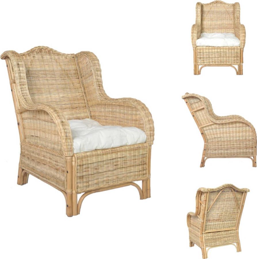 VidaXL Stoel Stoelen Natuurlijk Rattan Stoel Natuurlijk Rattan Stoelen Stoel met kussen natuurlijk rattan en linnen