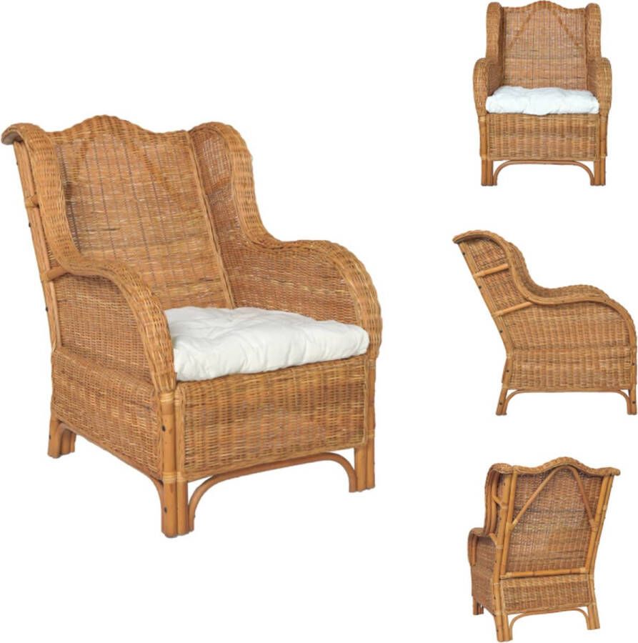 VidaXL Stoel Stoelen Natuurlijk Rattan Stoel Natuurlijk Rattan Stoelen Stoel met kussen natuurlijk rattan en linnen lichtbruin - Foto 2