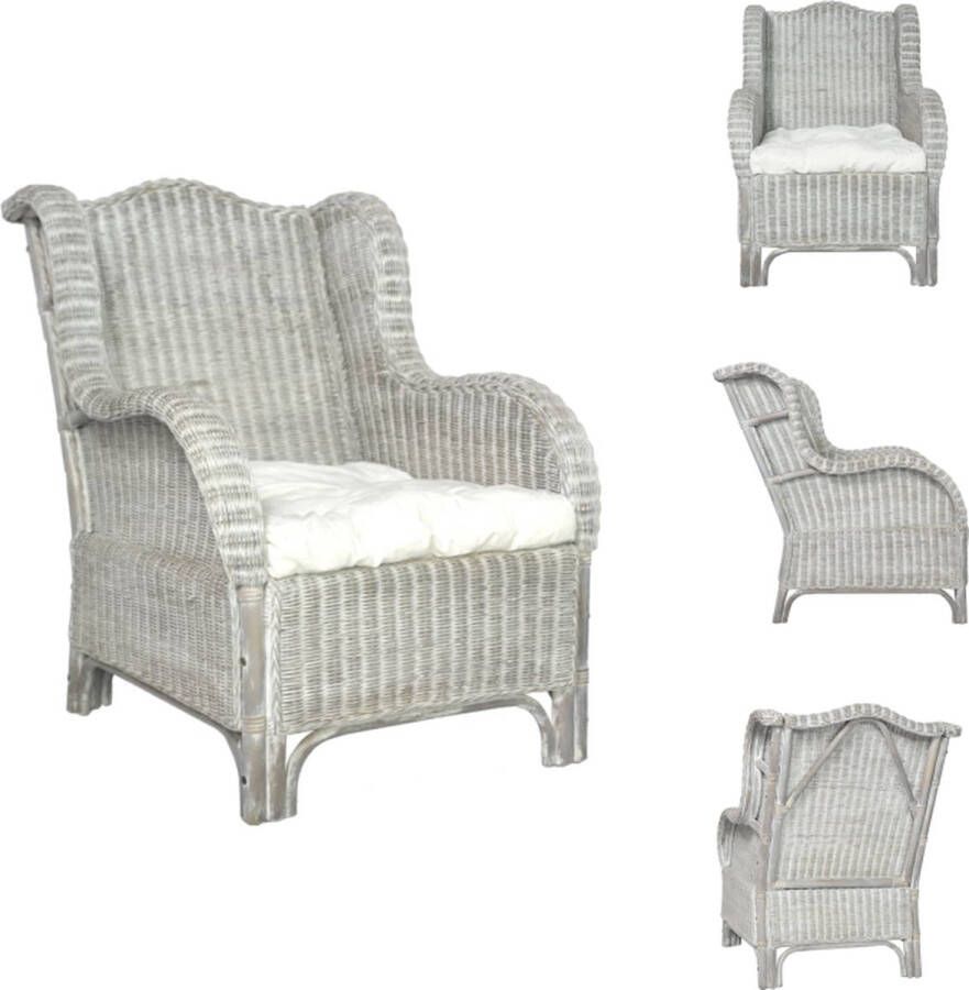 VidaXL Stoel Stoelen Natuurlijk Rattan Stoel Natuurlijk Rattan Stoelen Stoel met kussen natuurlijk rattan en linnen grijs - Foto 2