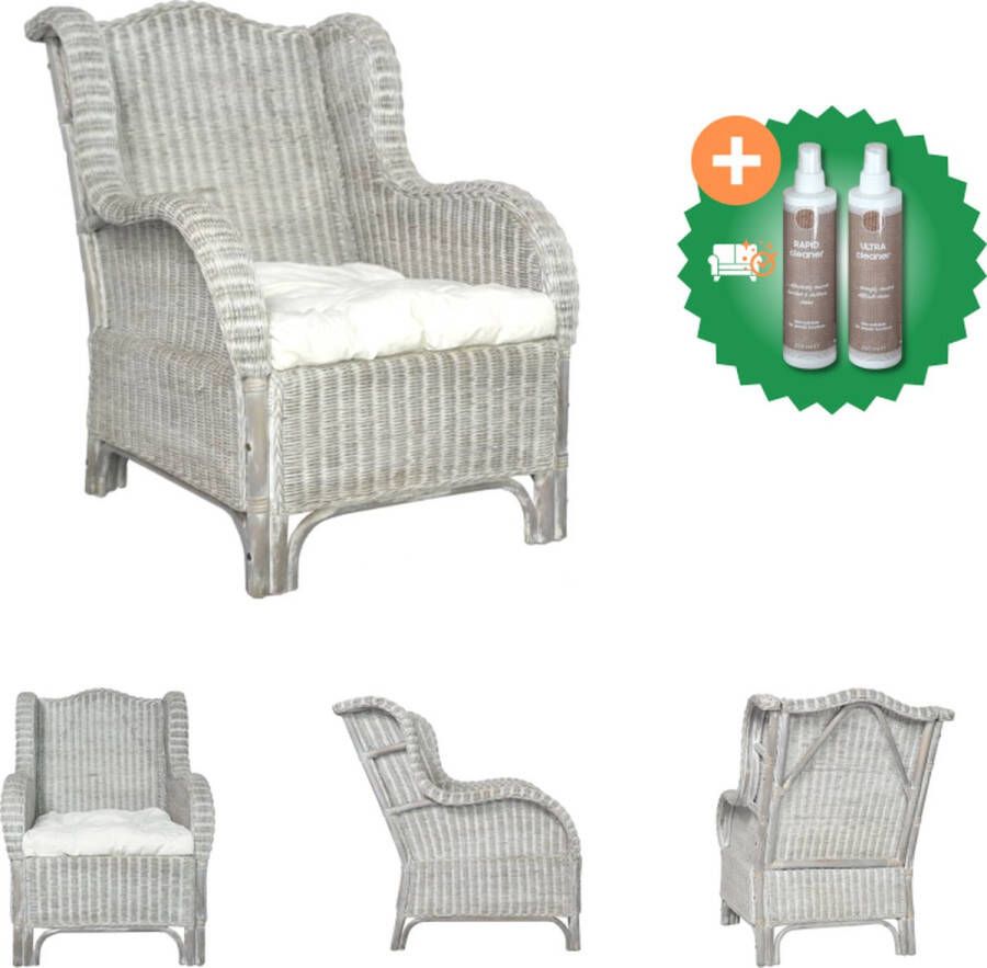 VidaXL Stoel met kussen natuurlijk rattan en linnen grijs Bank Inclusief Onderhoudsset - Foto 2