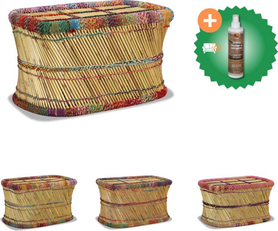 VidaXL Rechthoekige Salontafel Bamboe Chindi Weefdetails 78 x 50 x 45 cm Meerkleurig Tafel Inclusief Houtreiniger en verfrisser